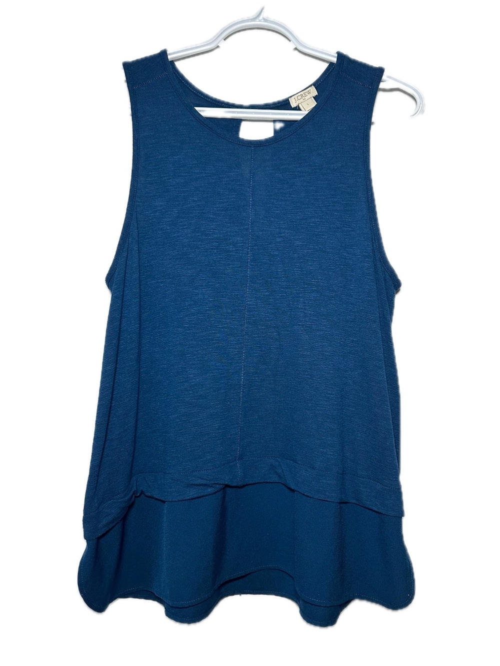 J. Crew Mixed Media Layered Hem Tank Top Blouse Side Split Keyhole Back Large